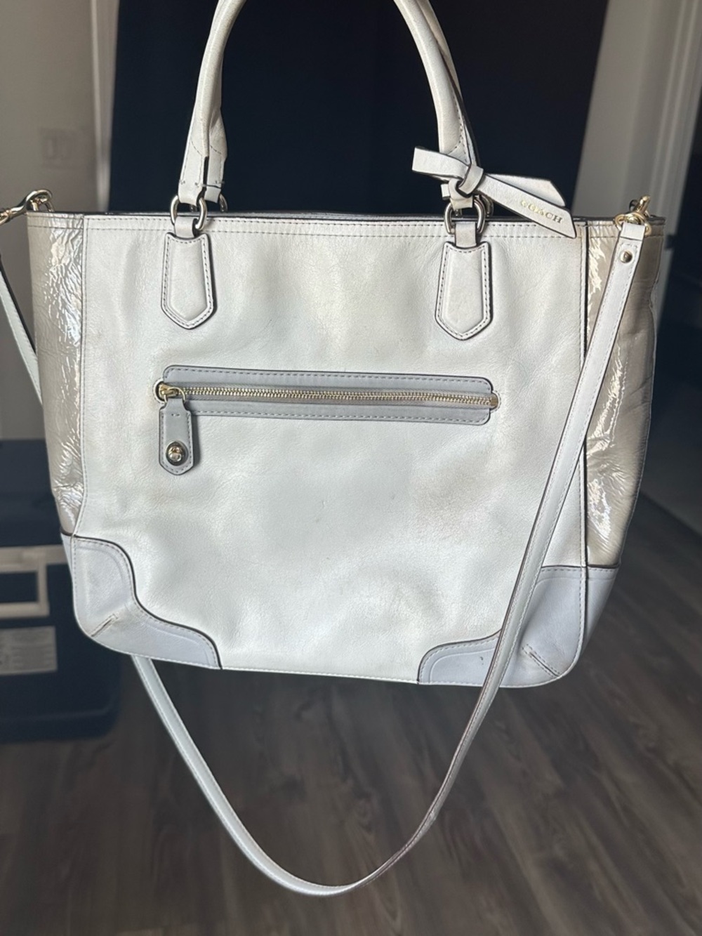 2013 Coach Poppy Blaire Color Blocking Tote Featuring Turn Lock Zipper
